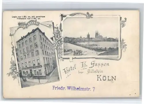 Koeln Rhein Koeln Hotel H. Gassen Billstein Restaurant  * / Koeln /Koeln Stadtkreis