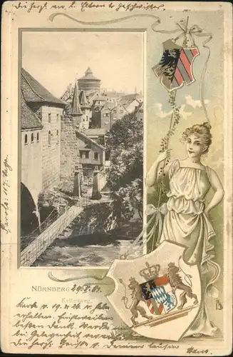 Nuernberg Kettenweg Wappen Praegedruckkarte 