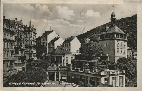 Karlsbad Eger Schlossbrunnen und Stadtturm / Karlovy Vary /