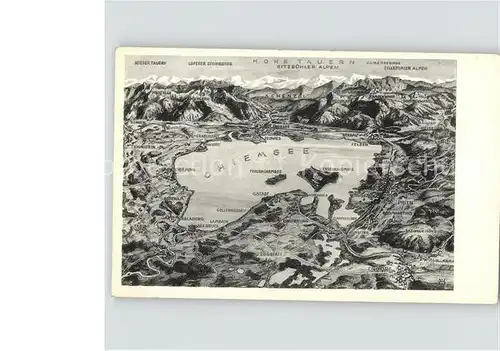 Chiemsee Landkarte mit See und Alpen Kat. Chiemsee