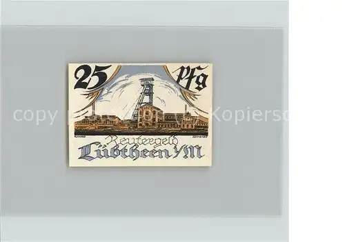 L?btheen 25 Pfennig Reutergeld Turm Pferdekutsche Wappen