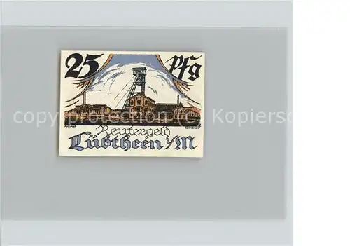 L?btheen 25 Pfennig Reutergeld Turm Pferdekutsche Wappen