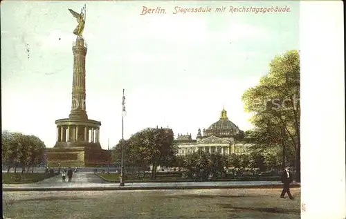 Berlin Siegessaeule Skulptur Viktoria mit Reichstagsgebaeude Kat. Berlin