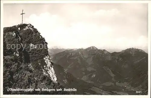 Ruhpolding Rauschberg Gipfelkreuz mit Hochgern und Hochfelln Chiemgauer Alpen Kat. Ruhpolding