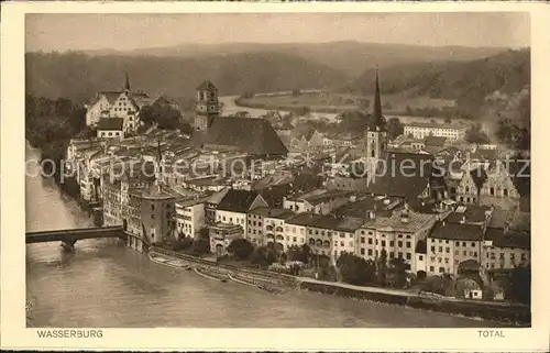 Wasserburg Inn Blick ueber die Stadt Kirche Bruecke Erziehungsinstitut der Englischen Fraeulein  Kat. Wasserburg a.Inn