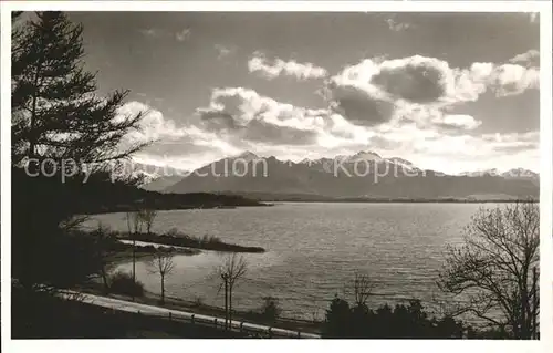 Chieming Chiemsee Chieminger Bucht Kaisergebirge Hochplatte und Kampenwand Chiemgauer Alpen / Chieming /Traunstein LKR