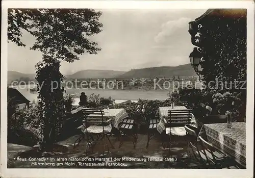 Miltenberg Main Haus Conrady im alten historischen Marstall der Mildenburg Terrasse mit Fernblick Kat. Miltenberg