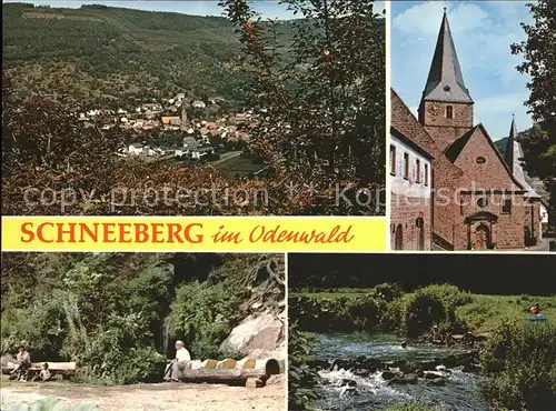 Schneeberg Unterfranken Gesamtansicht Odenwald Kirche Partie am Bach Kat. Schneeberg