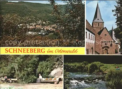 Schneeberg Unterfranken Gesamtansicht Odenwald Kirche Partie am Bach Kat. Schneeberg