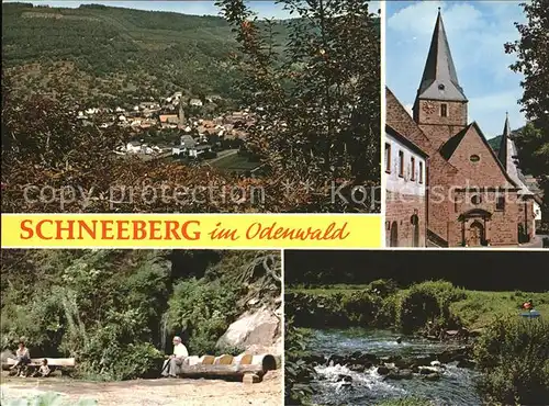 Schneeberg Unterfranken Gesamtansicht Odenwald Kirche Partie am Bach Kat. Schneeberg