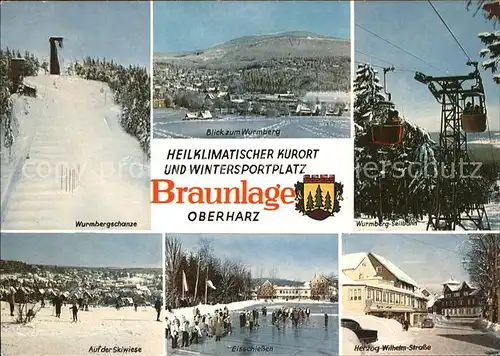 Braunlage Wurmbergschanze Wurmberg Seilbahn Herzog Wilhelm Strasse Skiwiese Eisschiessen Kurort Wintersportplatz Kat. Braunlage Harz