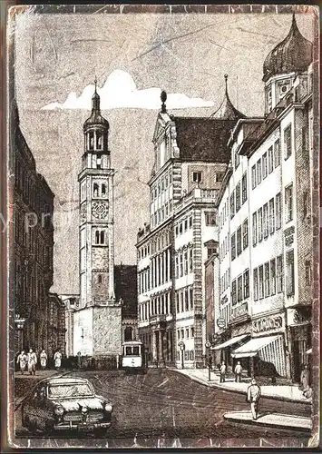 Augsburg Rathaus und Perlach Turm Glanzkarte Kat. Augsburg