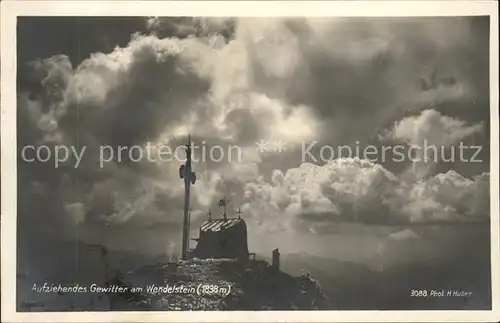 Bayrischzell Aufziehendes Gewitter am Wendelstein Berghuette Gipfelkreuz Serie Deutsche Heimatbilder Huber Karte No. 3088 Kat. Bayrischzell