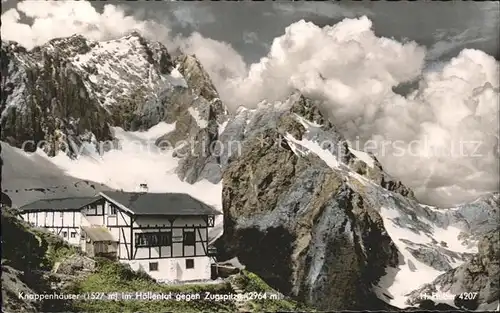 Garmisch Partenkirchen Knappenhaeuser im Hoellental gegen Zugspitze Berghaus Wettersteingebirge Huber Karte Nr. 4207 Kat. Garmisch Partenkirchen