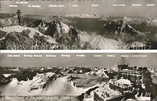 Zugspitze Gipfelkreuz Alpenpanorama Muenchner Haus Huber Karte Nr. 315 Kat. Garmisch Partenkirchen