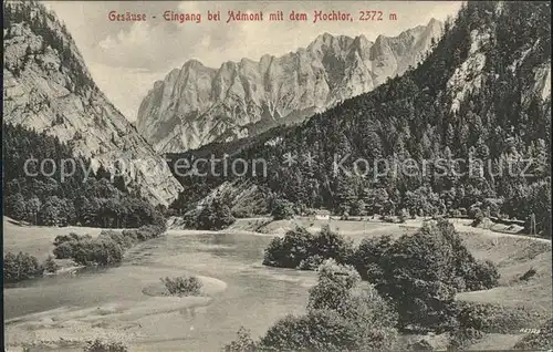 Admont Steiermark Gesaeuse Eingang mit dem Hochtor Ennstaler Alpen Partie an der Enns Kat. Admont