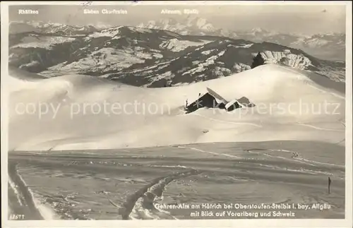 Steibis Gehrenalm am Haetrich Wintersportplatz Blick auf Vorarlberg und Schweiz Kat. Oberstaufen