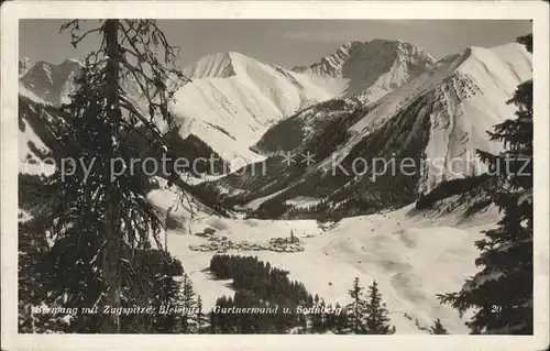 Berwang Tirol Panorama mit Zugspitze Bleispitze Garnterwand Sonnberg Wettersteingebirge Kat. Berwang