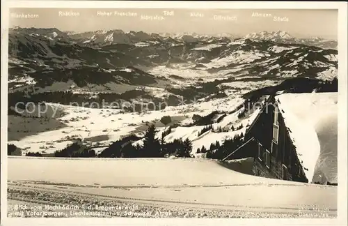 Hittisau Vorarlberg Panorama Blick vom Hochhaedrich Allgaeuer Alpen Kat. Hittisau