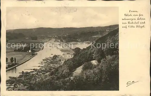 Essen Ruhr Blick von der schwarzen Lehne ins Ruhrtal und auf Villa Huegel Kat. Essen