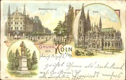 Koeln Rhein Dom Bismarck Denkmal Hohenzollernring Kat. Koeln