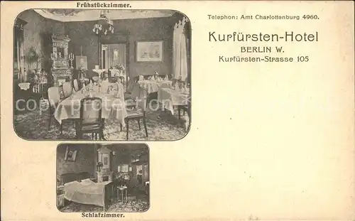 Berlin Kurfuersten Hotel Restaurant Zimmer Kat. Berlin