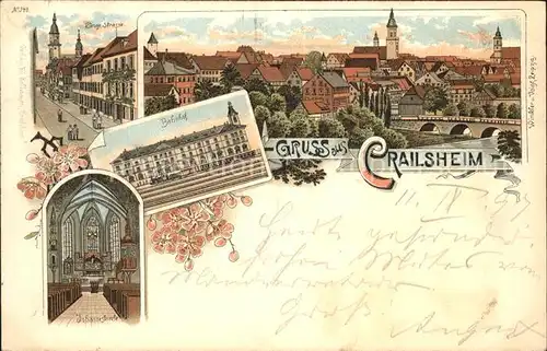 Crailsheim Blick auf die Altstadt Jagstbruecke Lange Strasse Bahnhof Johanneskirche Kat. Crailsheim