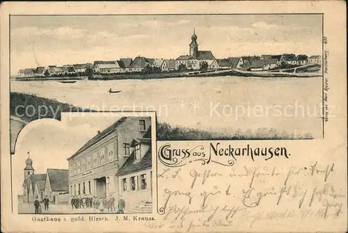 Neckarhausen Edingen Ortsansicht mit Kirche Partie am Neckar Gasthaus zum Goldenen Hirsch / Edingen-Neckarhausen /Heidelberg Stadtkreis