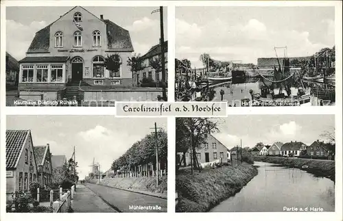 Carolinensiel Ostfriesland Kaufhaus Hafen Friedrichschleuse Muehlenstrasse Partie an der Harle Kat. Wittmund