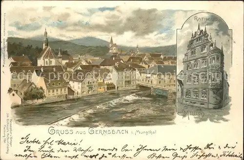 Gernsbach Panorama Rathaus Kuenstlerkarte Kat. Gernsbach