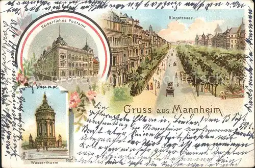 Mannheim Kaiserliches Postamt Wasserturm Ringstrasse  Kat. Mannheim