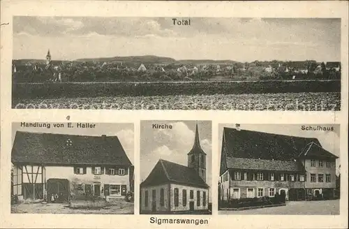Sigmarswangen Panorama Kirche Schulhaus Handlung von E. Haller Kat. Sulz am Neckar