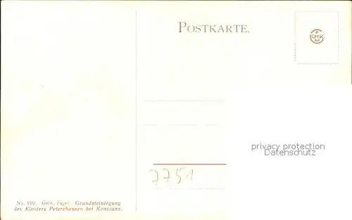 Petershausen Konstanz Grundsteinlegung des Kloster Kuenstlerkarte G. Fugel No. 199 Kat. Konstanz