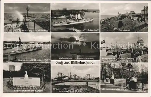 Wilhelmshaven Linienschiff Panzerschiff Kreuzer Kaiser Wilhelm Bruecke Strand Hafen Brunnen Kurpark Brandung Kat. Wilhelmshaven
