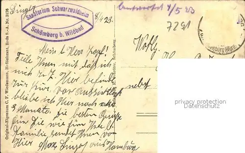 Schoemberg Schwarzwald Sanatorium Schwarzwaldheim u.Metzgerei Wilhelm Haug Kat. Schoemberg