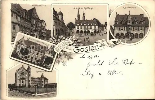 Goslar MarktstrasseGymnasium u.Markt mit Rathaus Kat. Goslar