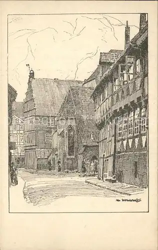 Hameln Blick auf Marktkircheenchor u.Hochzeitshaus nach einer Zeichnung von Prof.Otto Ubbelohde Kat. Hameln