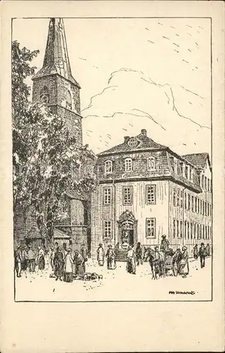 Hameln Rathaus u.Marktkirche nach einer Zeichnung von Prof.Otto Ubbelohde Kat. Hameln