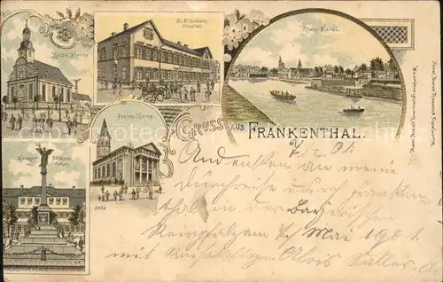 Frankenthal Pfalz Kath.KircheSt.Elisabeth Hospital u.Rhein Kanal Kat. Frankenthal (Pfalz)