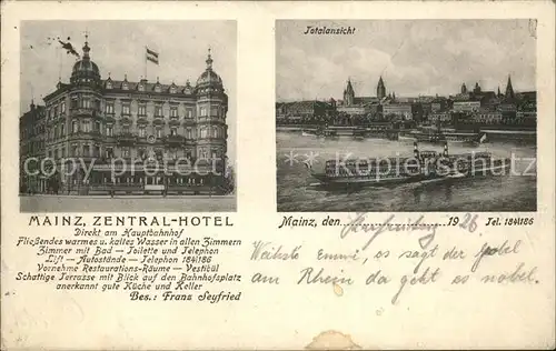 Mainz Rhein Zentral-Hotel und Rheinpartie / Mainz Rhein /Mainz Stadtkreis