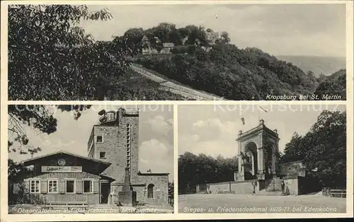 Maikammer Observatorium a.d.Kalmit mit Ludwigshafener Huette Kropsburg bei St.Martin u.Sieges u.Friedensdenkmal bei Edenkoben Kat. Maikammer