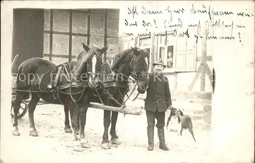 Sieboldshausen Ein Bauer mit seinem Pferdegespann und Hund Kat. Rosdorf