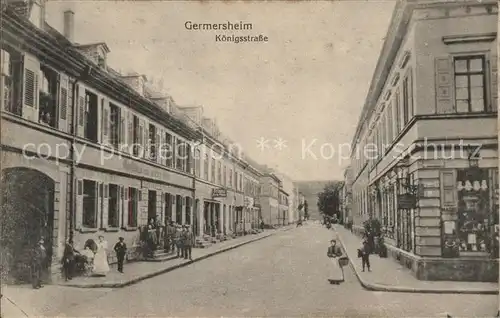 Germersheim Koenigstrasse mit Gasthaus zum Gruenen Baum mit Soldaten Kat. Germersheim