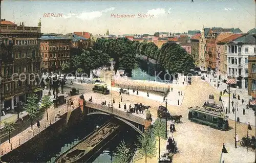 Berlin Potsdamer Bruecke Frachtkahn Pferdekutsche Strassenbahn Kat. Berlin