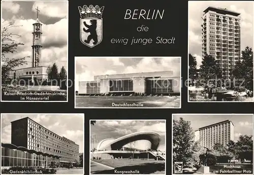 Berlin Hansaviertel Gedaechtniskirche Deutschlandhalle Bibliothek Kongresshalle Hochhaus Wappen Kat. Berlin