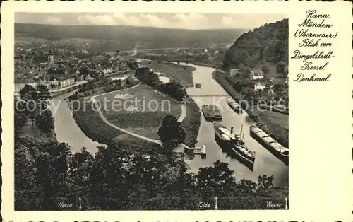 Hann. Muenden Blick vom Dingelstedt Pressel Denkmal Zusammenfluss Werra und Fulda Kat. Hann. Muenden