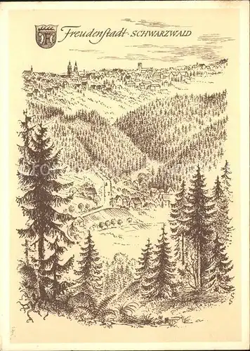 Freudenstadt Schwarzwald Staedtebild Kuenstlerkarte