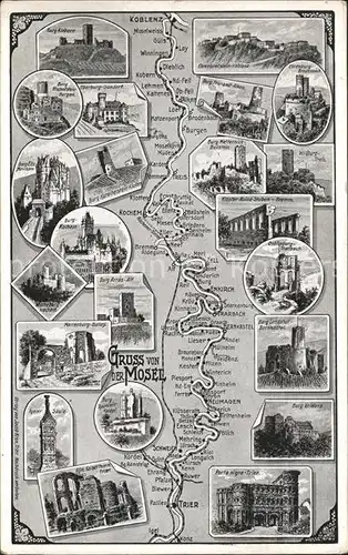 Koblenz Rhein Landkarte Mosel vom Koblenz nach Trier Kat. Koblenz