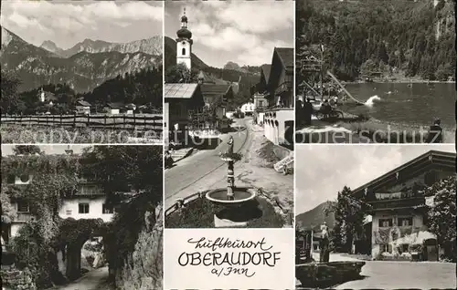 Oberaudorf Ortsblick Dorfpatie Brunnen Tor Badestrand Kat. Oberaudorf
