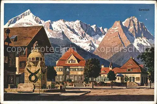 Garmisch Partenkirchen Teilansicht mit Alpenpanorama Kat. Garmisch Partenkirchen
